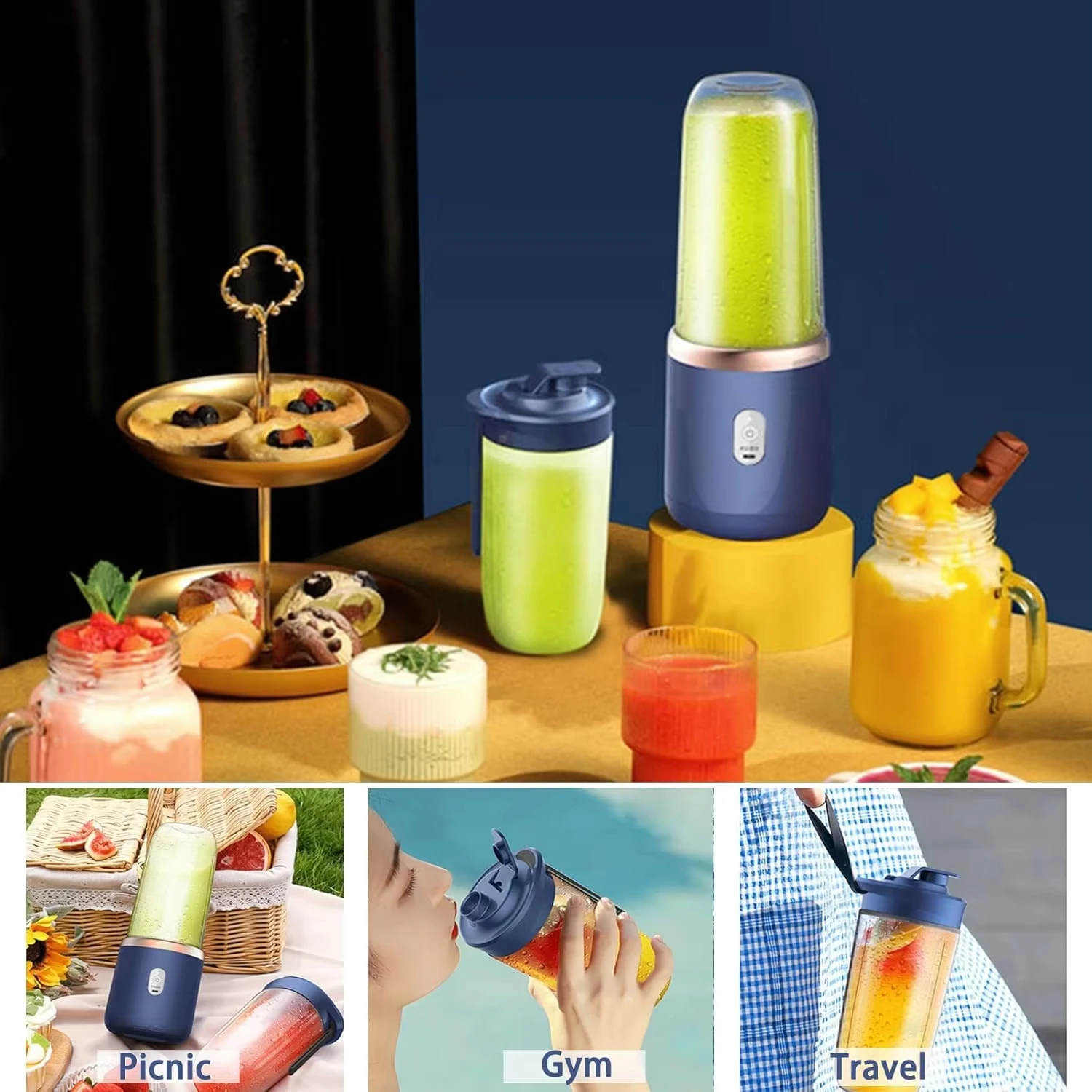 Mini presse-agrumes personnel USB Portable, mélangeur de voyage portatif, tasses simples et doubles pour bouteilles d'eau