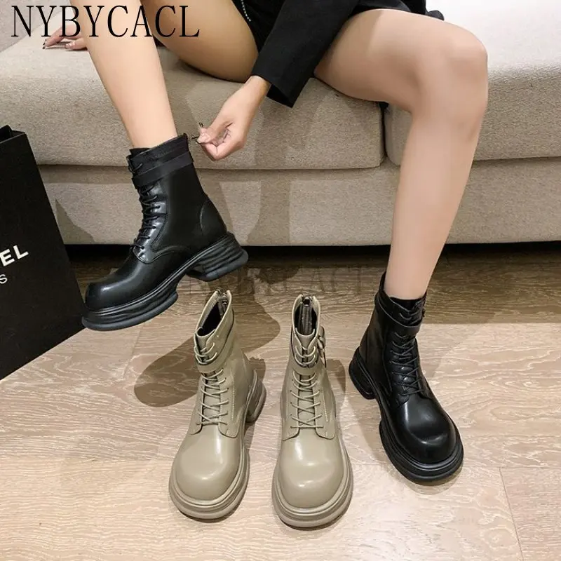 New Women Real Leather Ankle Boots Thick Bottom Zipper Shoes Woman Winter Warm Shoes Fashion Cool footwear New 2023 Size 35-40