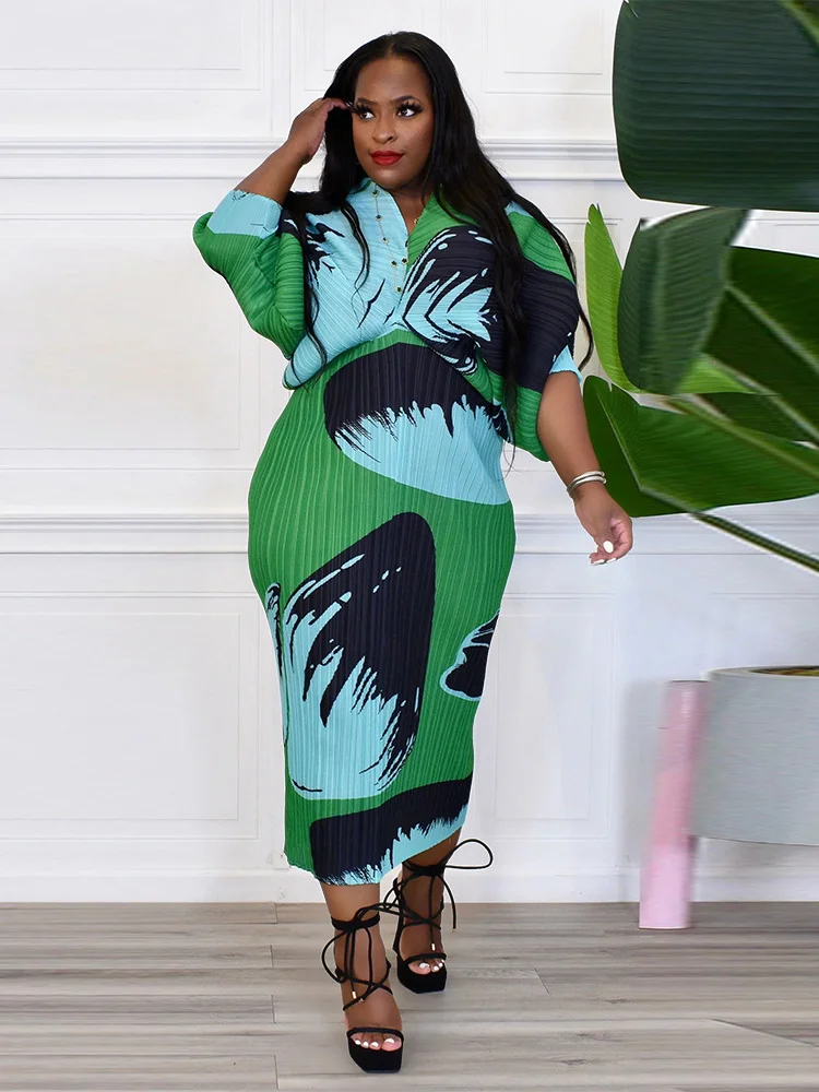 Wmstar Women Clothing Dresses Fall Clothes Long Sleeve Printed Casual Puff Sleeve Stretch New Maxi Dress Wholesale Dropshipping