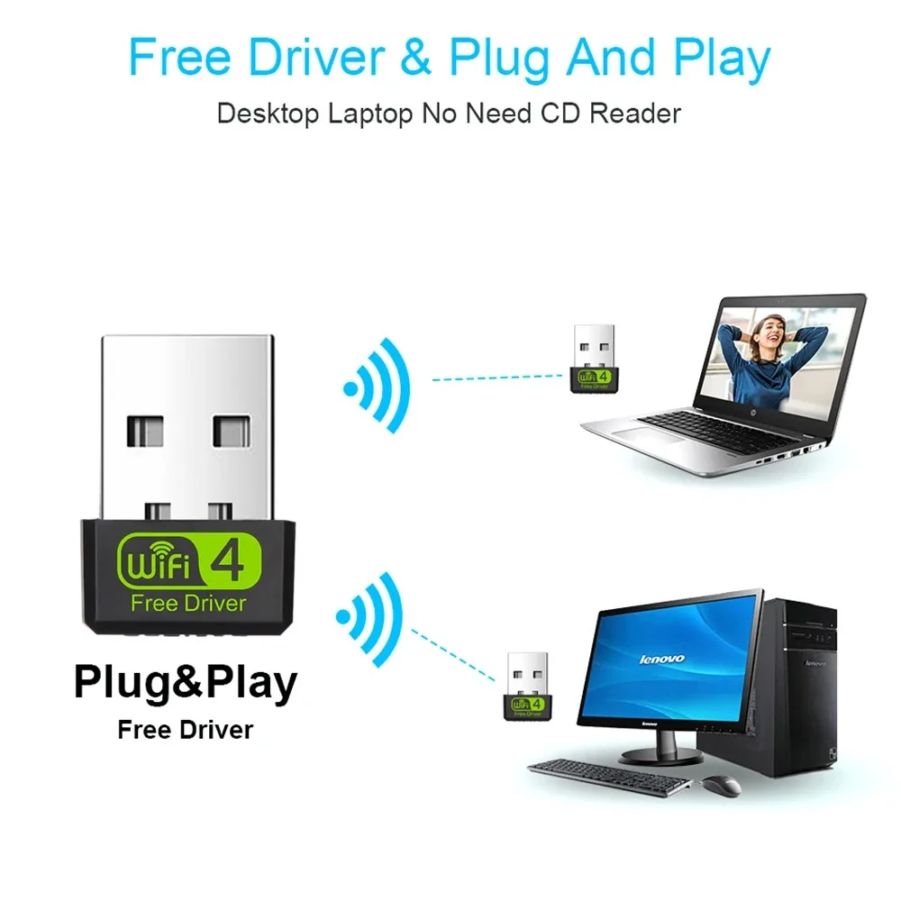 150Mbps USB 무선 Wifi 어댑터 Wifi 네트워크 LAN 카드 데스크탑 노트북 PC 용 802.11b/g/n/ax USB 수신기 동글 네트워크 카드