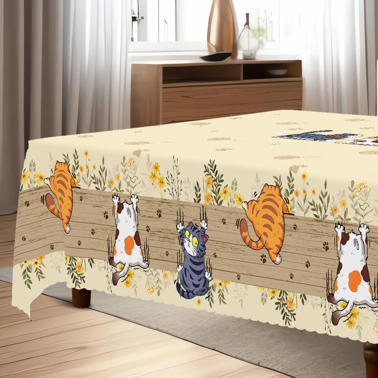 Table Cloth Rectangular Tablecloth Leather Table Cloth Tarot Card Table Cloth Tarot Tablecloth Cat themed Polyester tablecloths-Cute kitten and paw print designs, perfect for home kitchens, dining rooms, patios