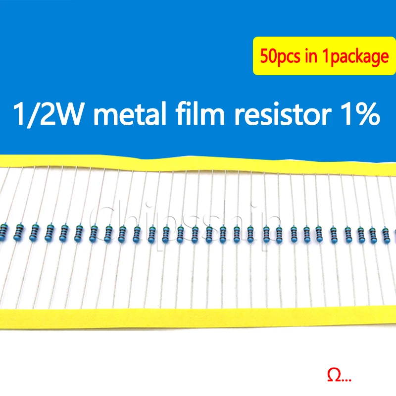Metal Film Resistor 1/2W 1% Five-color Ring Resistor 51ohm A Resistance Value (50 PCS)