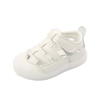 0-3 Years Baby Sandals Soft PU Leather Newborn First Walkers Infant Summer Beach Shoes Baby Toddler Boy Girl Sandals White,Black 5