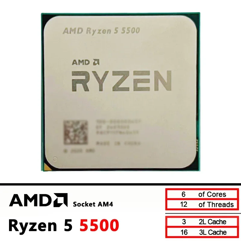 AMD Ryzen 5 5500 신형 6코어 12스레드 65W 7NM L3=16M 3.6GHz 게이밍 프로세서 DDR4 R5 5500 소켓 AM4 (팬 미포함)