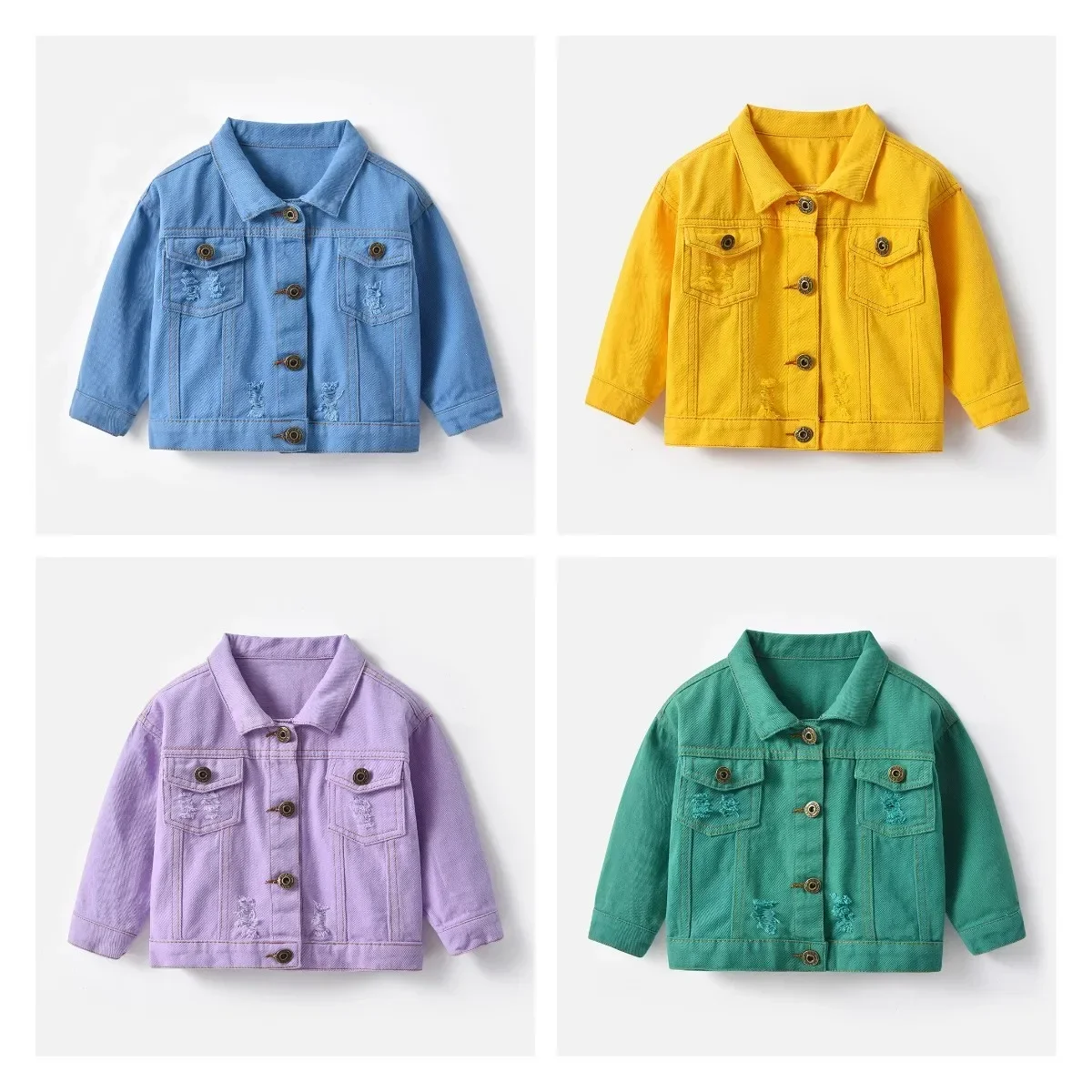 

70-140cm Children's Denim Coat Spring Autumn Candy Color Unhooded Jeans Jacket Boys Girls' Cool Jacket Cow Girl Outfit