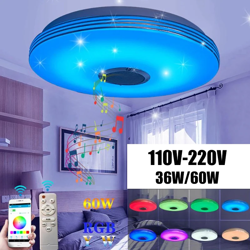 

110V-220V Dimmable RGB LED Music Ceiling Lights for Living Room Bedroom Home Decor Compatible for Bluetooth APP Remote Control
