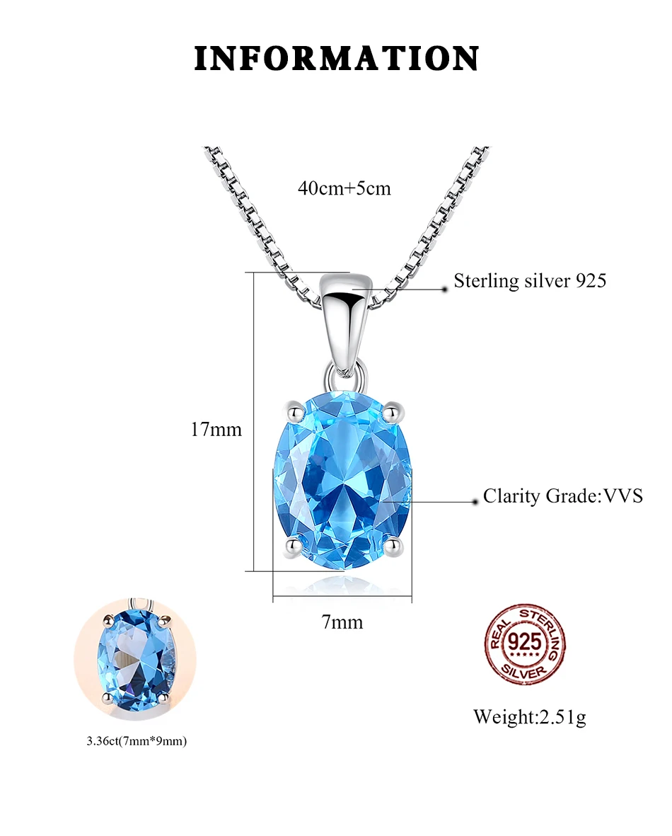 Collier en argent Sterling topaze bleu ciel synthétique pour femmes, pendentif en pierre ovale classique, chaîne Fine de mariage_voghion.com