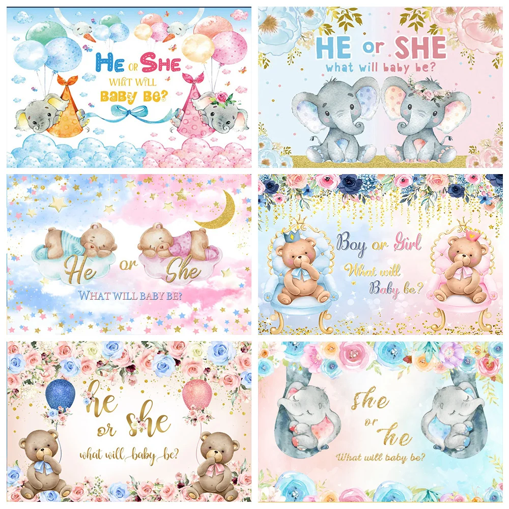Baby Geschlecht offenbaren Junge oder Mädchen er oder sie Hintergrund BabyShower Party Dekoration Banner Neugeborene schwangere Mutter Fotografie liefert