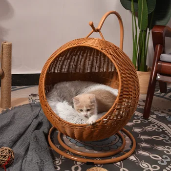 수제 니트 고양이 해먹 그네 애완 동물 액세서리, 고양이 은신처, 고양이 은신처, 수면 해먹, 탈착식 및 세탁 가능