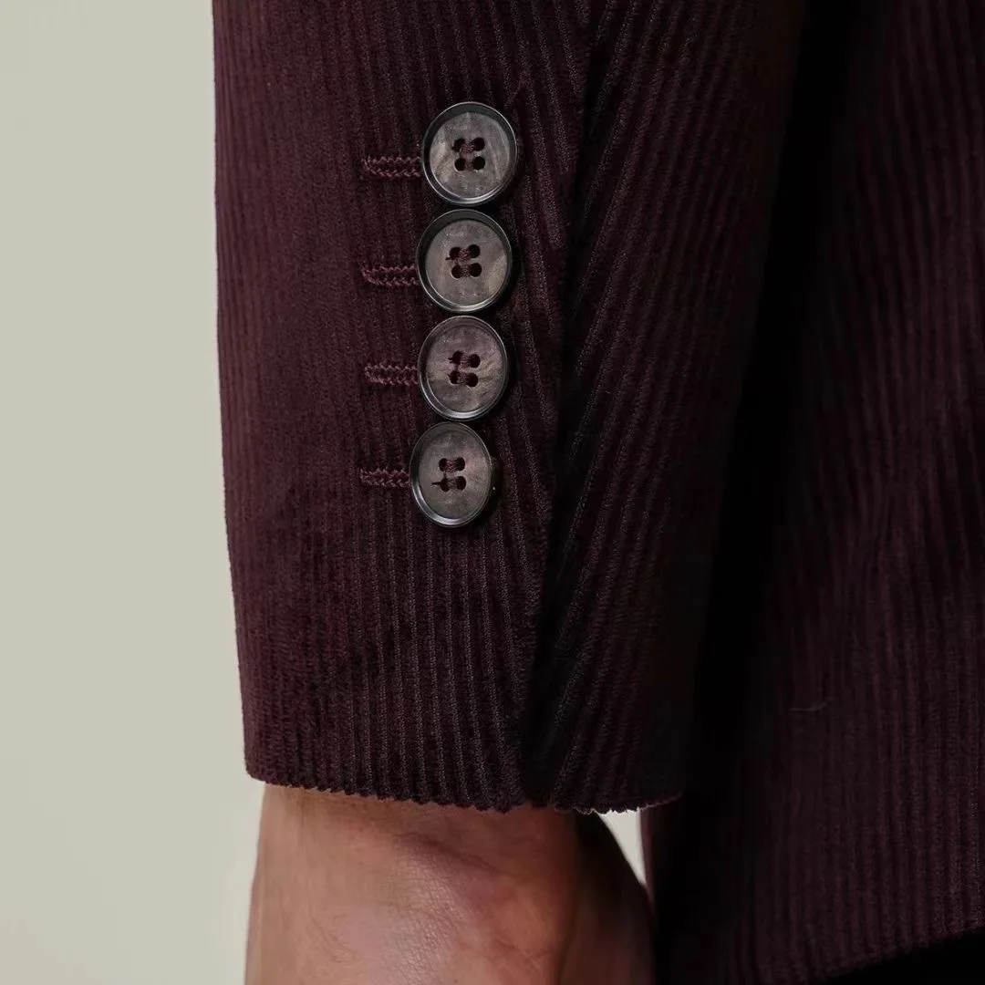 Fall Spring Men Smart Business Slim Wine Red Corduroy Blazer Coat , Man Fashion Full Sleeve Blazers Coats