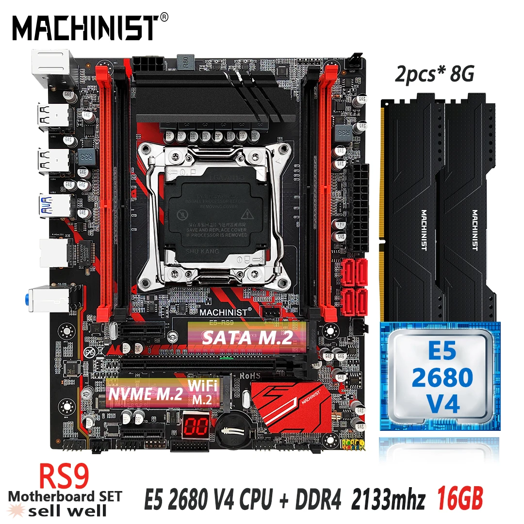 

MACHINIST RS9 X99 Motherboard Set LGA2011-3 Kit Xeon E5 2680 V4 CPU Processor 2*8=16GB DDR4 ECC RAM Memory SSD Nvme M.2