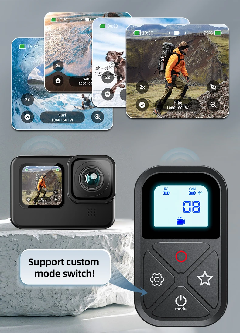 80M Bluetooth Remote Control for Hero 13 12 11 10 9 8 With Shortcut Key Screen