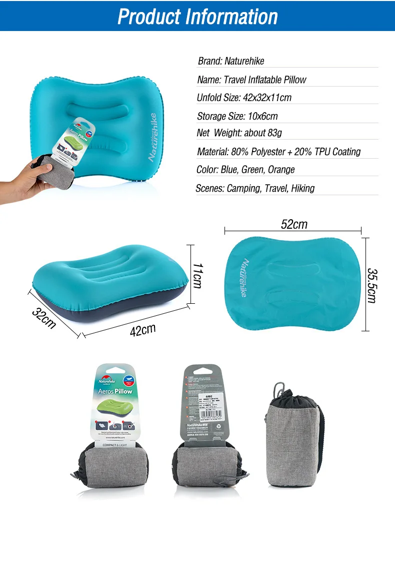 Description Picture 3 of itemNaturehike 2024 New Inflatable Pillow Ultralight Hiking Sleep Air Pillow Self Outdoor Inflating Pillow Travel Camping Pillow