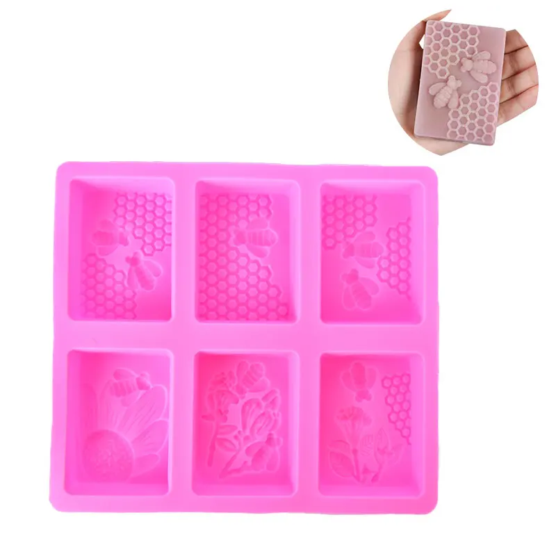 1pc Honey Bee Silicone Soap Making Mold Diy Handmade Craft 3D Soap Mold Silicone Rectangular 6 Forms Molds