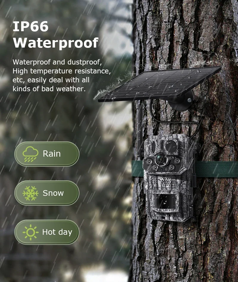 2K Outdoor 4G Solar Cellular Trail Camera Hunting Trail Camera 3-PIRs Motion Act