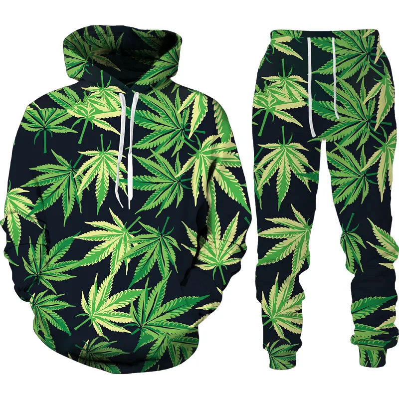 

Autumn Winter 3D Plant Poisonous Weed Printed Men's Hooded Sweater Set Male Sportswear Tracksuit Long Sleeve Men Clothing Suit