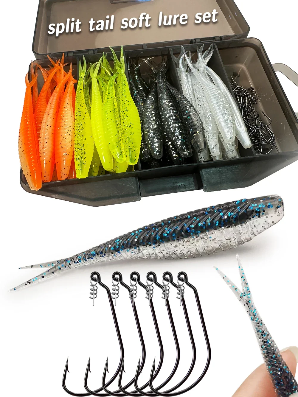 Softlure Angelköder Set Mit Offset Haken Und Angelbox_voghion.com