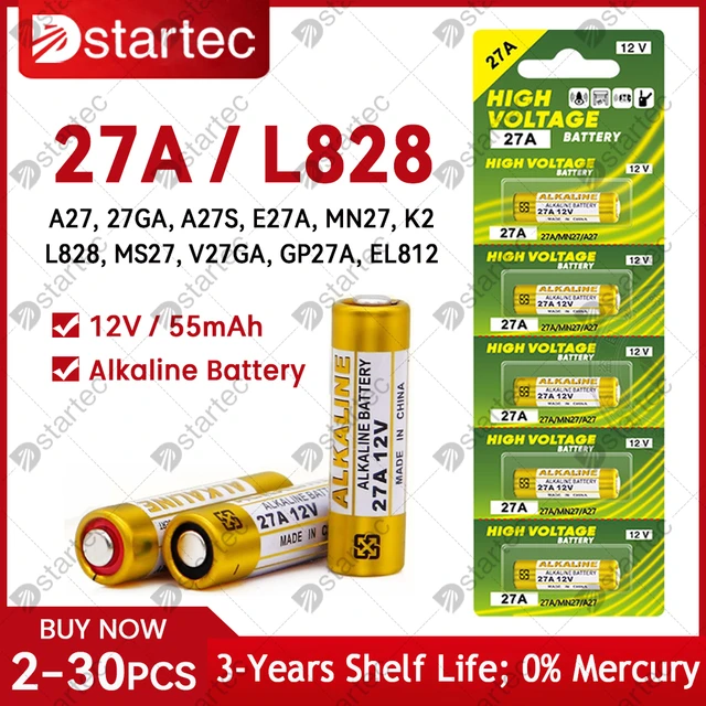 Eunicell-Pile alcaline, 50mAh, 12V, L828, 27A, G27A, MN27, MS27, GP27A,  A27, V27GA, A27BP, K27A, VR27