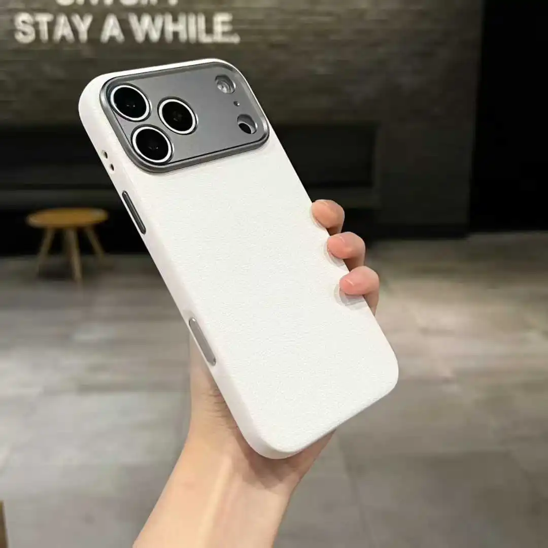 Magnetic Leather Business Phone Case with Aluminum Alloy Lens Protection