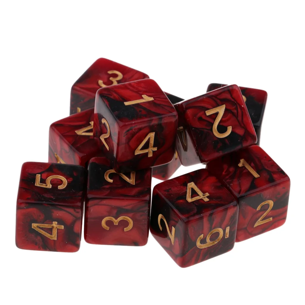 Game Dice Dice Set Acrylic Dice 10 Pcs Dices Kit 6 Sided 16mm D6 Red Black Double Colors Acrylic Small for RPG TRPG Tabletop Board Game DND Number Dice Cube Set