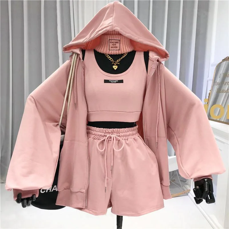 Women 3 Pieces Sports Tracksuit Set Solid Longs Sleeve Hooded Jacket Sleeveless Tanks and Shorts Casual LIghtweight free custom men s basketball set summer new sleeveless vest quick drying and breathable sports set children s training jersey