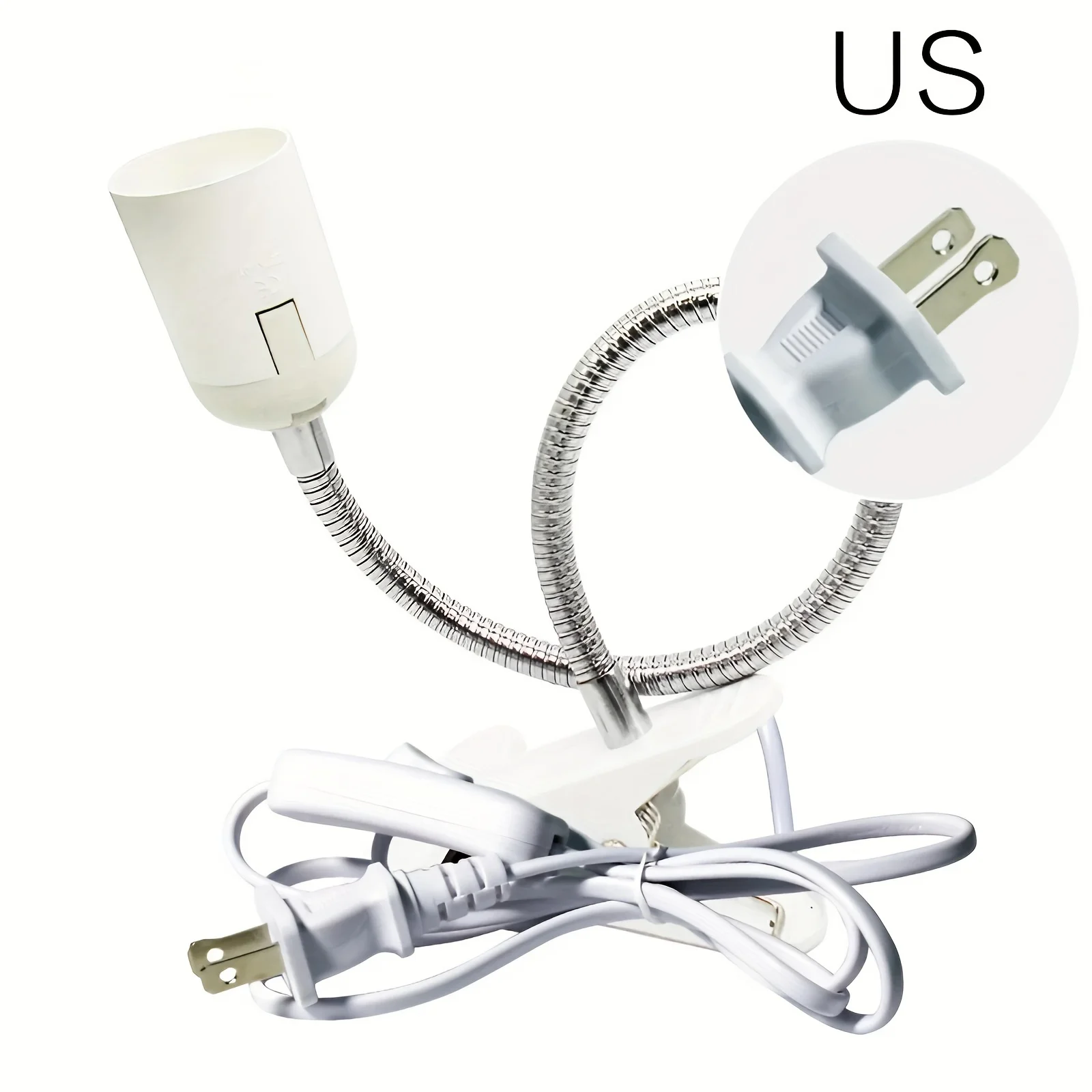 Description Picture 3 of itemDesk Lamp Holder with Us Plug - E27 Socket 360° Rotatable Metal Cable Management White Light Bulb Socket Adapter Hanging Lamp