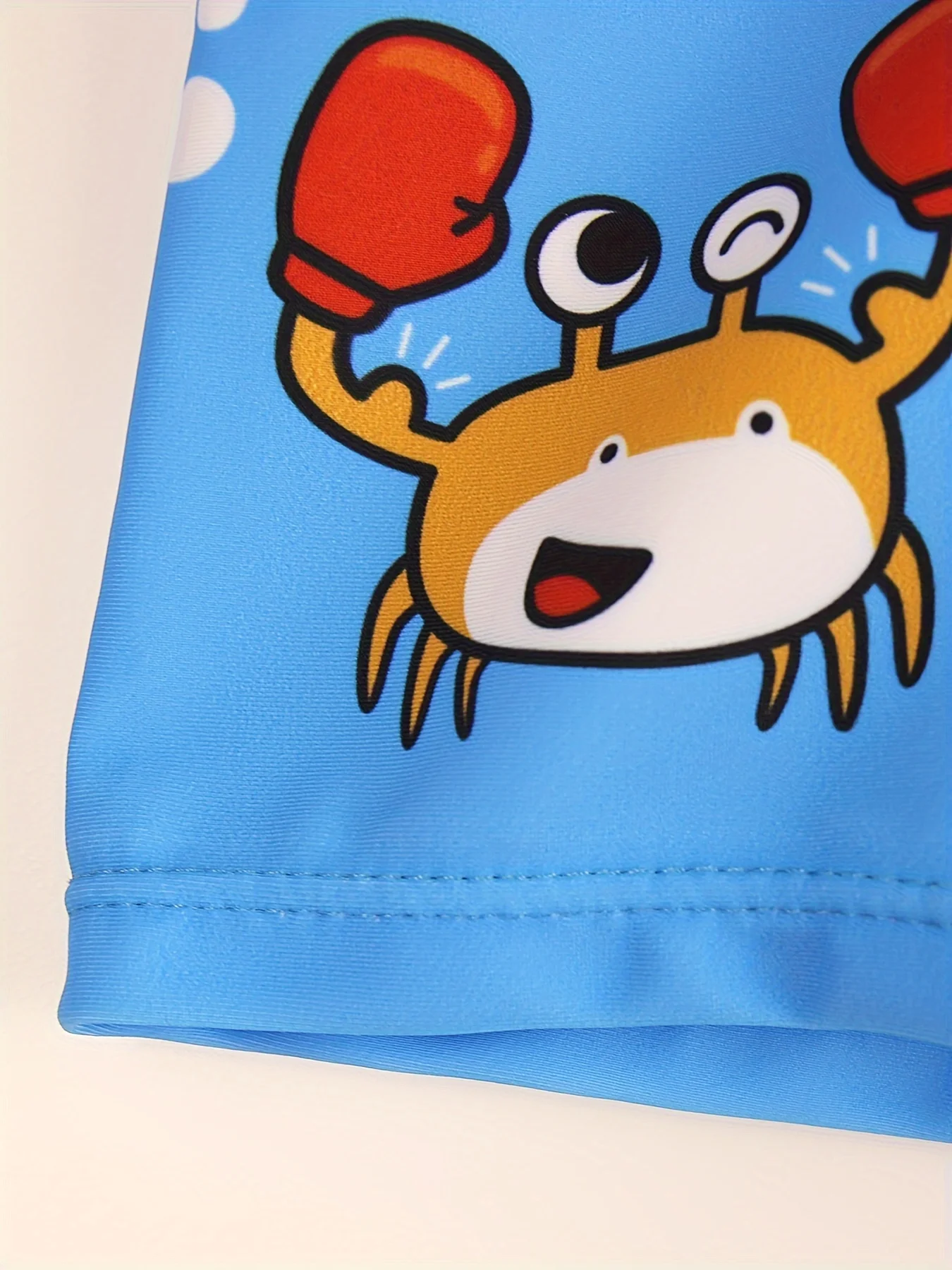 Boys Cartoon Boxing Crab And Shark Pattern Quick Dry Swim Trunks Elastic Waist Beach Shorts Swimwear For Summer Vacation