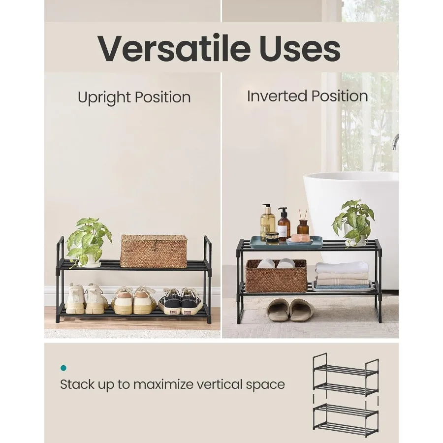 Shoe Rack 2Tier Shoe Organizer Metal Storage Shelf Upright or Upside Down for 69 Pairs Stackable for Entryway 11.8 x 26.8 x 13.