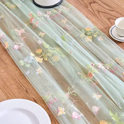 Flower Butterfly Embroidered Lace Table Runner Soft Dining Table Decoration for Wedding Party French Romantic Gauze Table Cover - Image 6