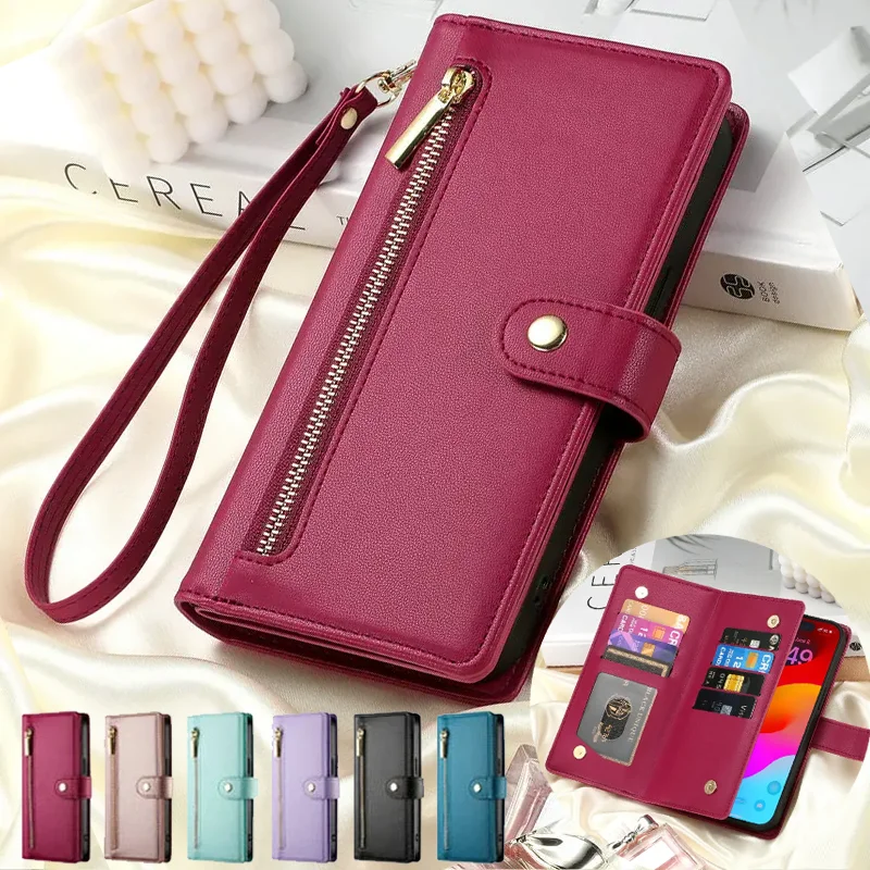 Sleek Zippered Leather Crossbody Phone Case with Card Slot Wallet Cover