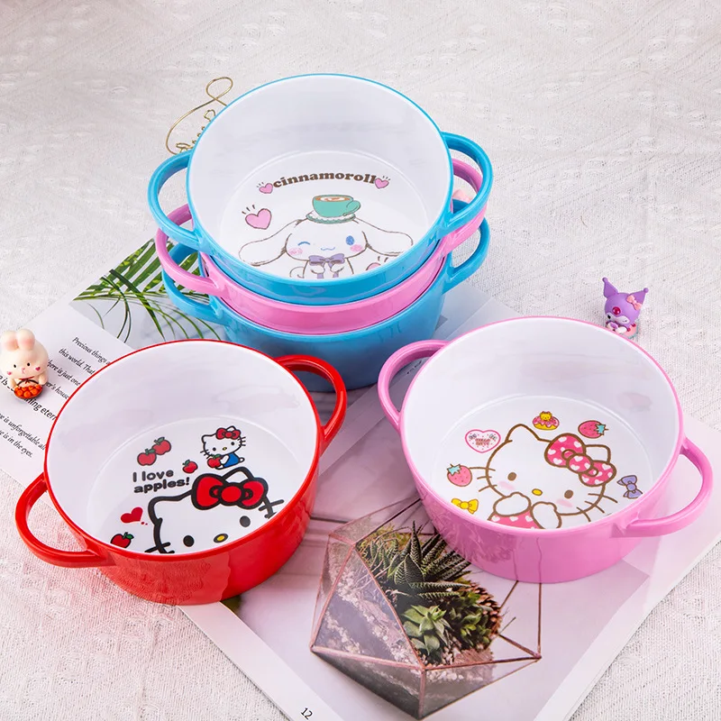 

Cute Sanrio Baby Bowl Hello Kittys Accessories Kawaii Anime Diamine with Handle Kindergarten Children Eating Toys for Girls Gift