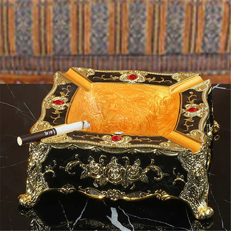 European style square three-dimensional relief ashtray household ashtray for living room office desktop