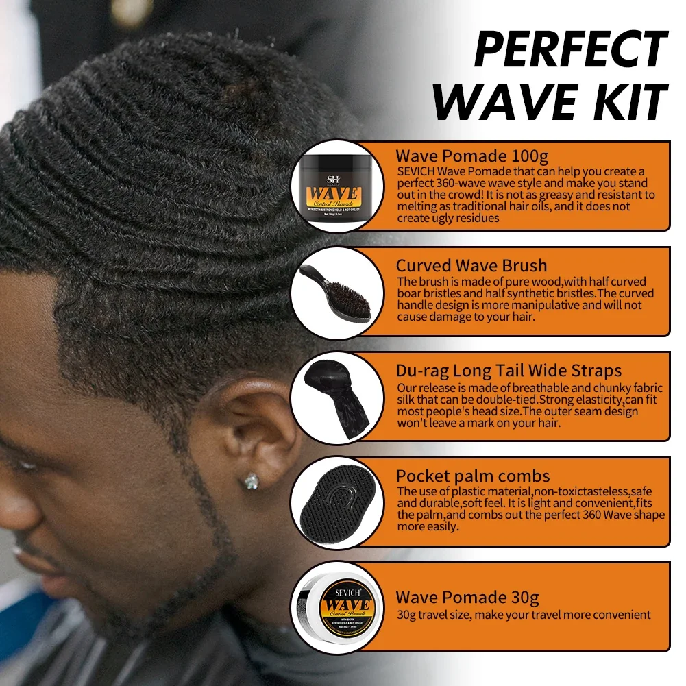 Biotin Wave Pomade For Deep Waves 360 Strong Hold Hair Styling Cream Wavy Hair Oil With Brush Waves Cream For African Black Men 4
