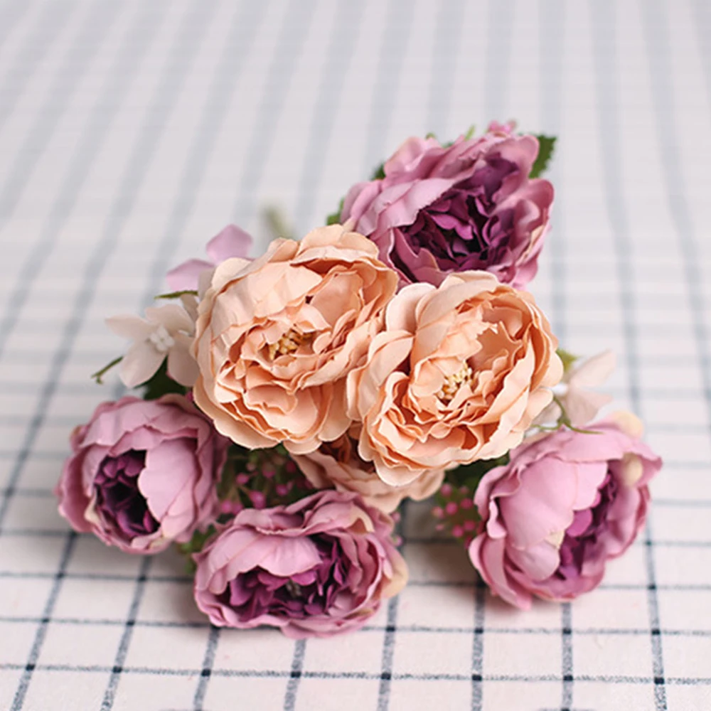 30cm 7 Heads 30cm Retro Silk Peony Bouquet Artificial Roses Flowers for Bride Flower Home Wedding Decor Fake Flowers