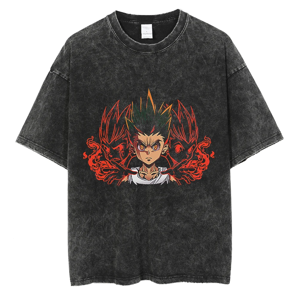 

Hip Hop Oversize Washed T-Shirt Streetwear Hunter x Hunter Anime Graphic Printed T Shirt 2023 Men Summer Short Sleeve Tshirt