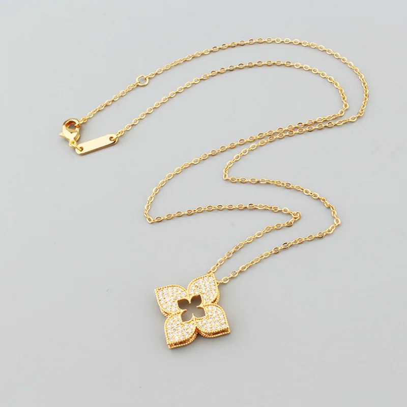 

Donia Jewelry Fashion New Hollow Four-Leaf Titanium Steel Micro-Inlaid AAA Zircon Necklace Luxury Three-Piece Suit.
