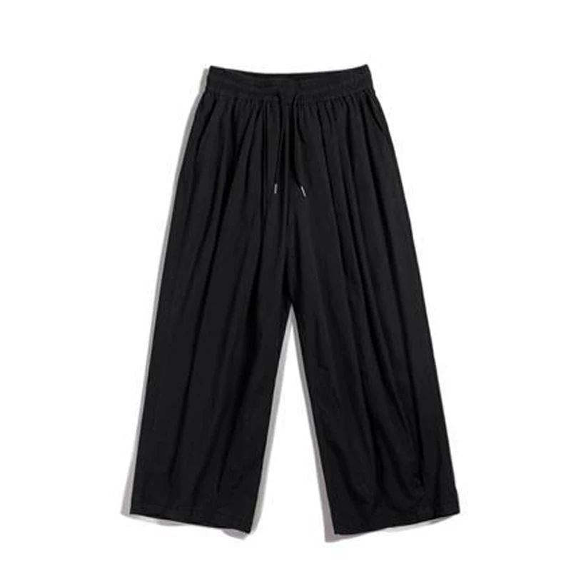 Spring Summer New Solid Color Fashion Elastic Waist Wide Leg Trousers Women High Street Casual Pockets Patchwork Straight Pants