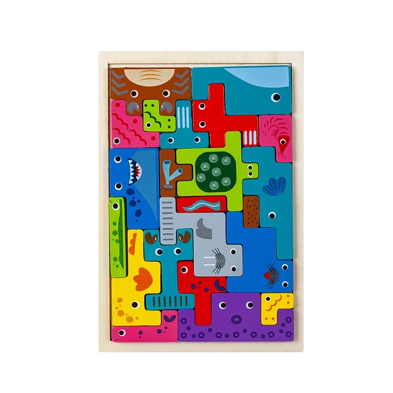 New Cartoon 3D Puzzle Wooden Tangram Math Toys Cube Game Children Pre-school Magination Shapes Puzzle Educational Toy for Kids