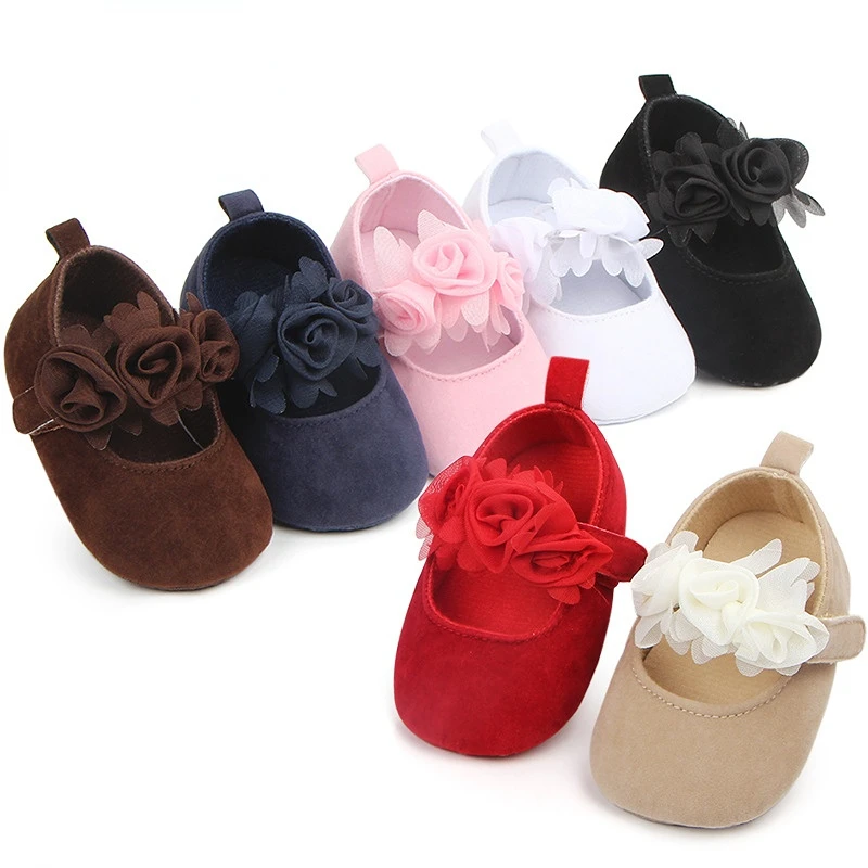 Chaussures de premiers pas pour bébé fille 0-18M, chaussures unisexes en coton à motif de fleurs, antidérapantes, respirantes et à fond souple