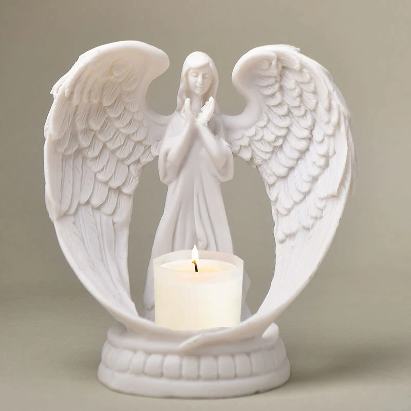 

Resin Angel Figure Candle Holder Lover Memorial Statue Tealight Candlestick for Wedding Decoration Valentine's Day Crafts Gifts