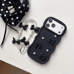 Elegant 3D Bowknot Pearl Candy Wavy Silicone Phone Case Cover for Realme 5s (Black)