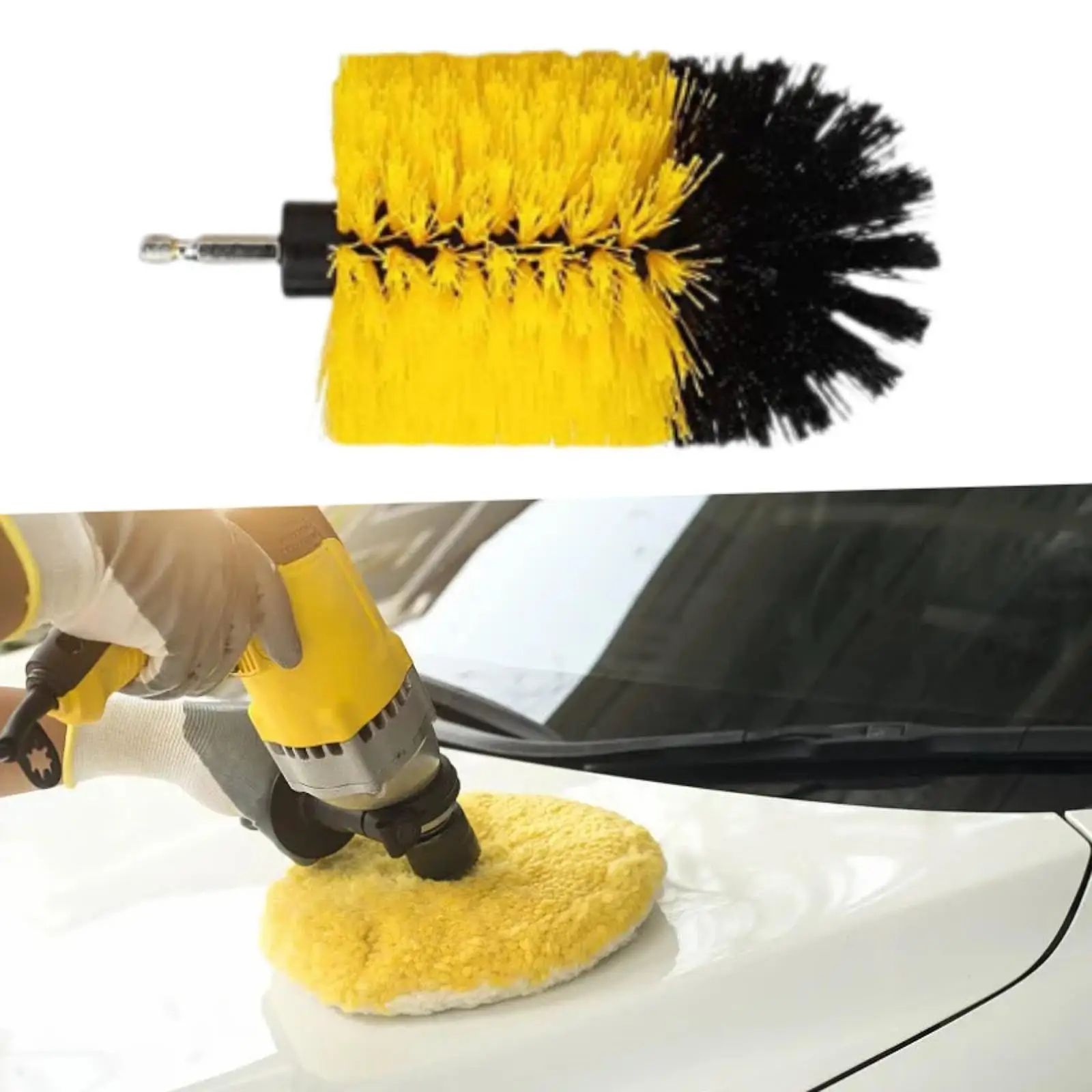 Auto Detailing Drill Brush Car Cleaner Wash Brush Yellow Household Cleaning Supplies Accessory for Floor Mats Car Carpet