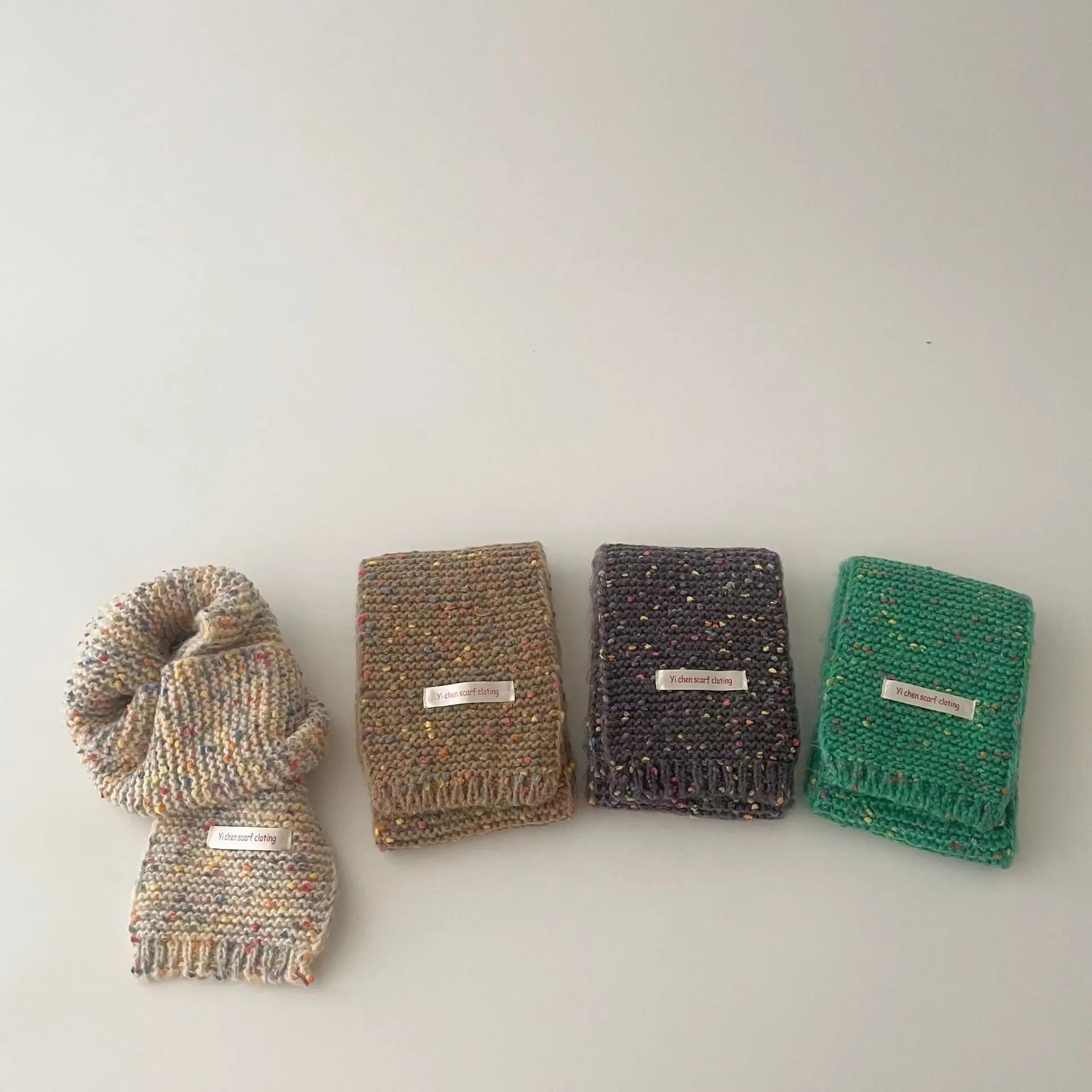 Children's Scarf Rainbow Dot Autumn Winter Knitted Scarf Solid Color Warm Windproof Baby Girls Boys Wool