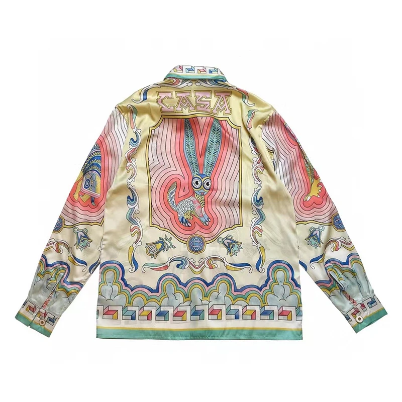 

New Silk Rabbit Full Print Casablanca Shirt Men Women High Quality Casual Hawaii Beach Shirts y2k