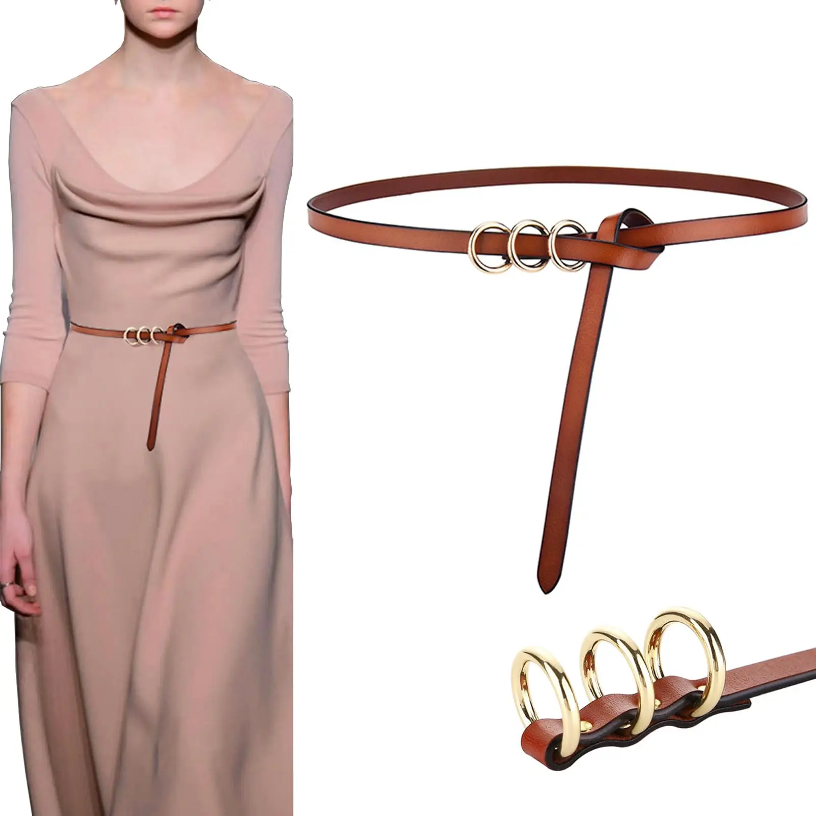 여성용 진짜 가죽 허리 벨트, 고급 금속 버클 벨트, 얇은 청바지 벨트, 부드러..