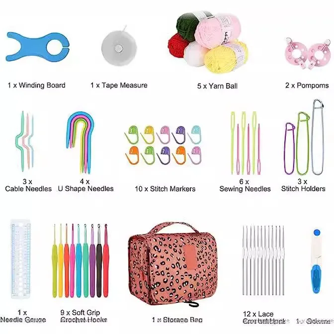 59 Piece Crochet Set, Portable Suspension Storage, Yarn Weaving, Beginner Knitting Tools