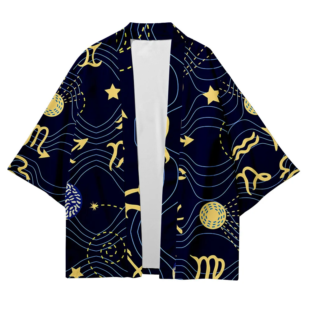 

Plus Size XXS-6XL 5XL Geometric Starry Sky Loose Japanese Cardigan Women and Men Harajuku Haori Kimono Cosplay Top Yukata Robe
