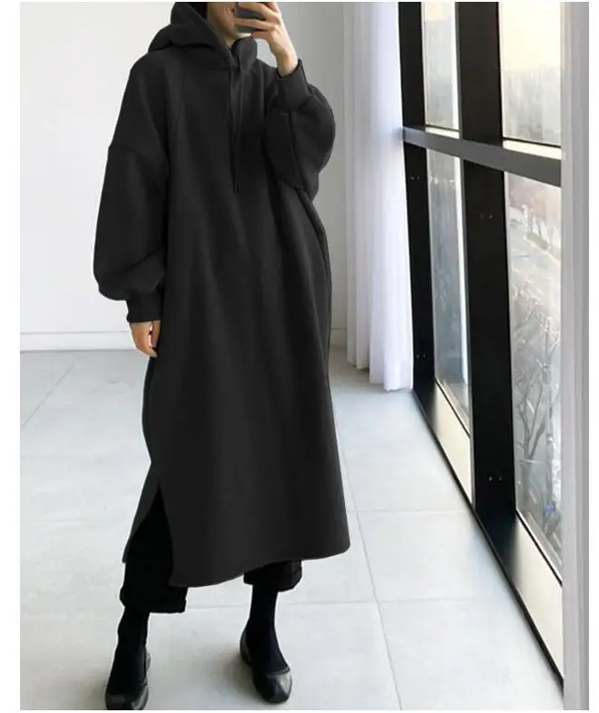 Autumn Winter Long Hoodie Coat Casual Tie Collar