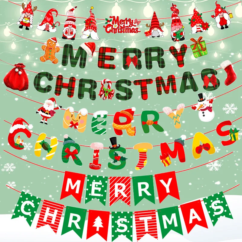 

Christmas Decoration Supplies Cartoon Pull Flag Christmas Scene Decoration Paper Hanging Flags Cross-border Wholesale