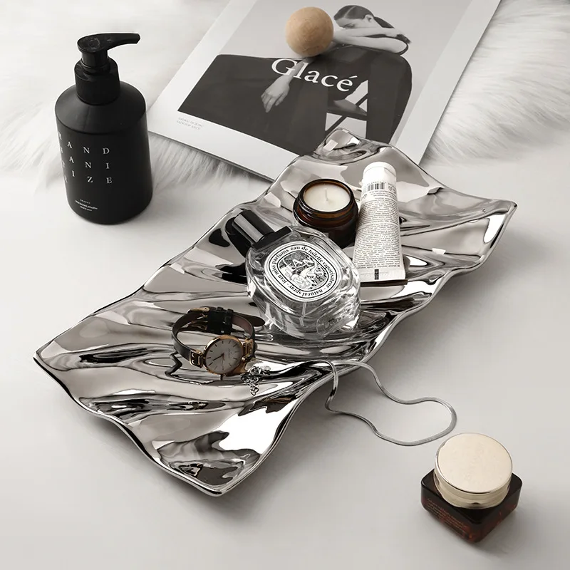 

simple silver-plated fruit tray creative multifunctional home storage tray living room coffee table candy tray home decor